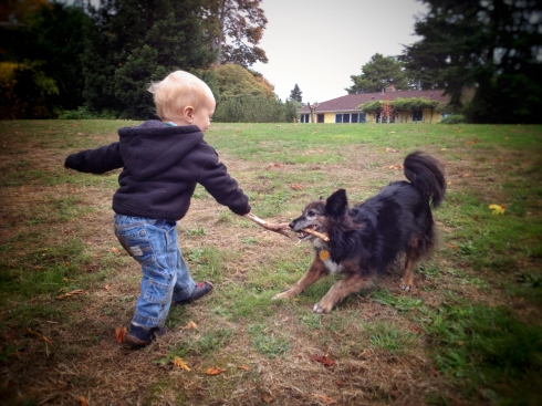 Dora and Hanson Play Tug